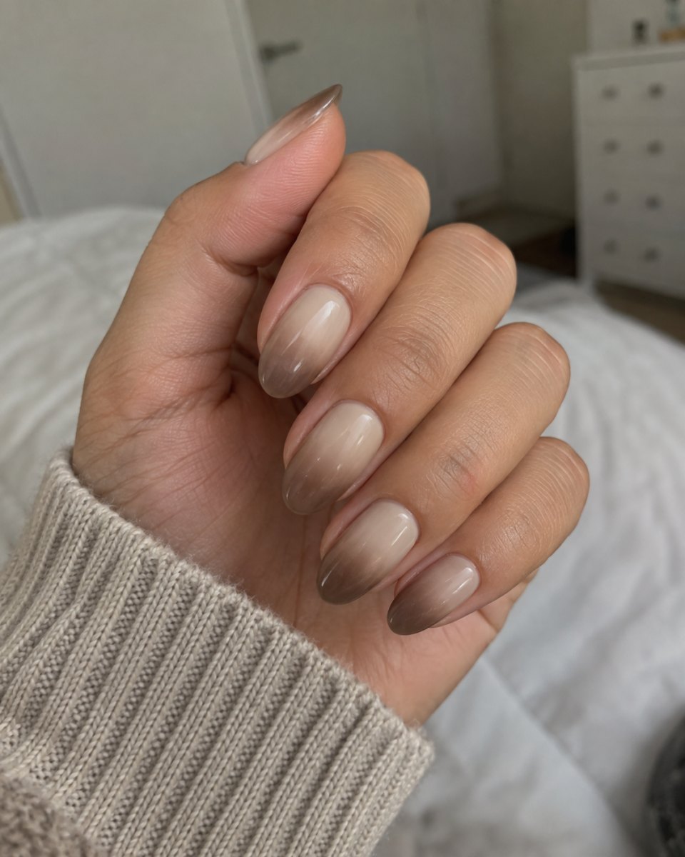 beige brown ombre nails