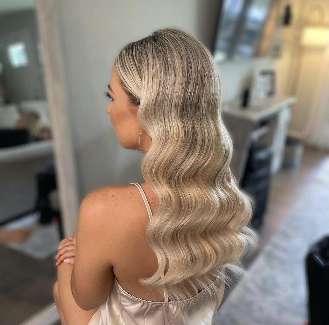Blonde Hollywood waves hairstyle
