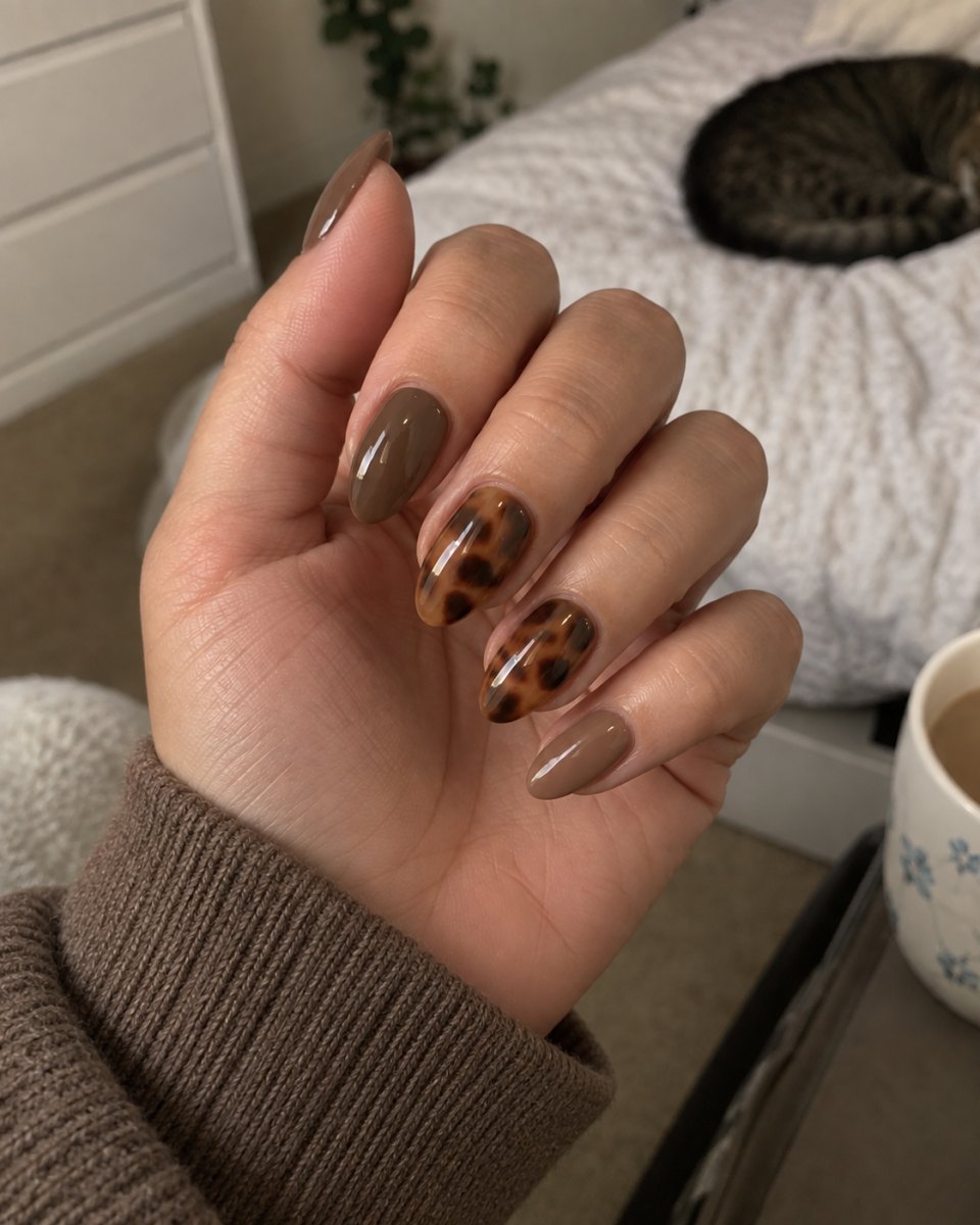 brown tortoise accent nails