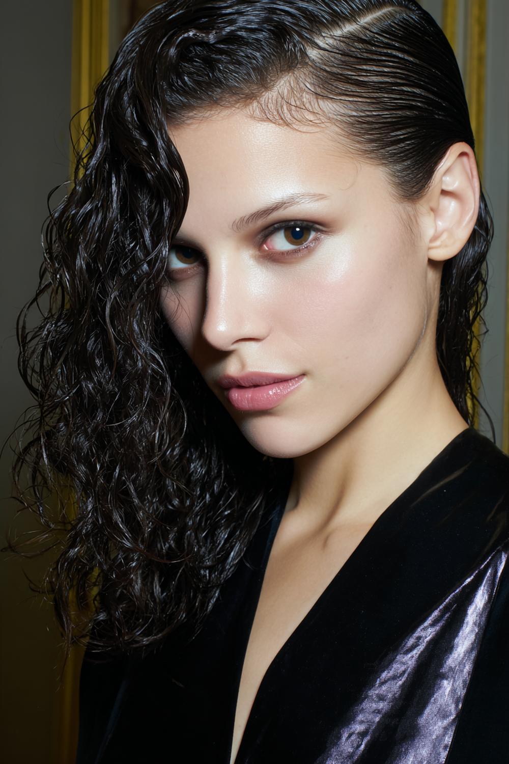 14. Glam Celebrity Inspired Hairstyles 2026 Side-Part Wet Look with Defined Ridges