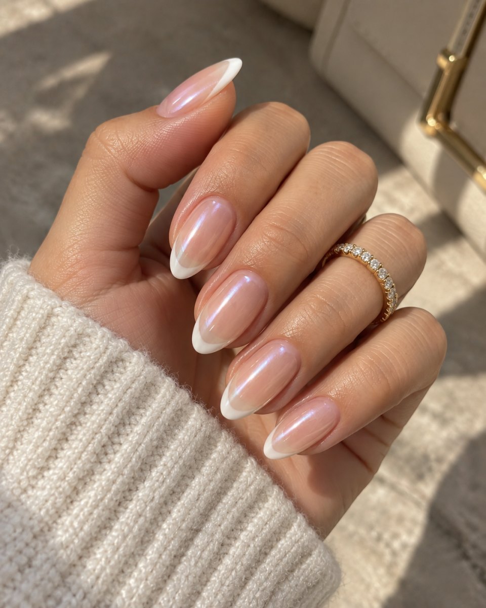 Translucent pink Hailey Bieber glazed donut french tips