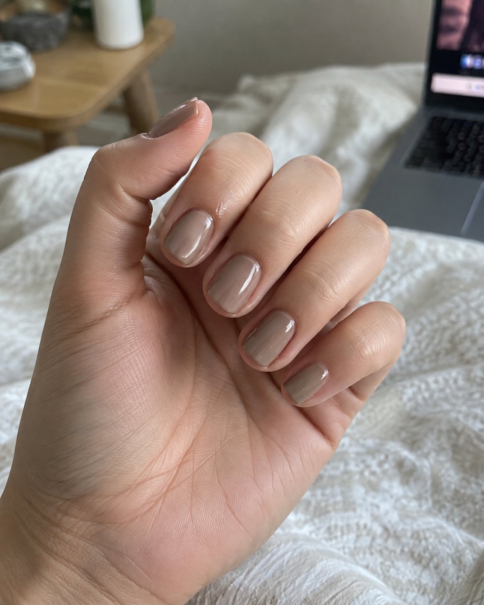 creamy latte short nails