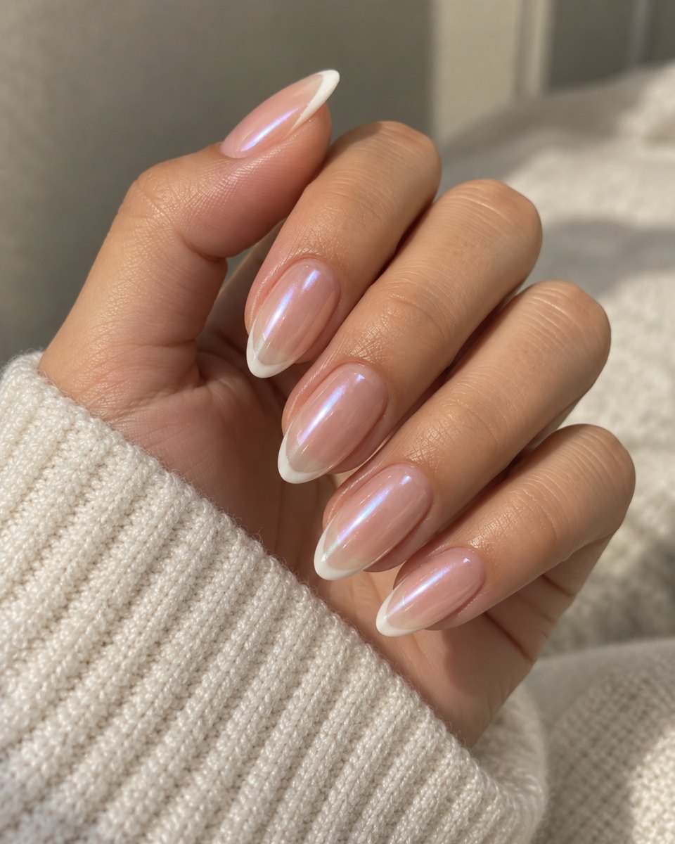 White tip Hailey Bieber glazed donut french tips