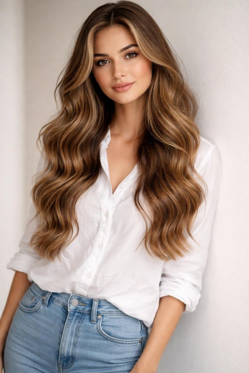 Mittellange Hollywood Wellen offene Haare mit sanfter Bewegung