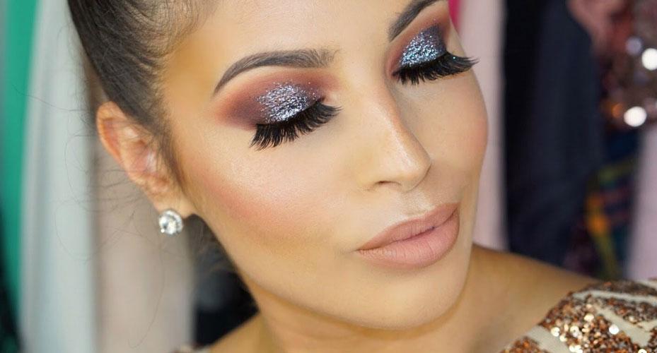Dramatic false lash party makeup