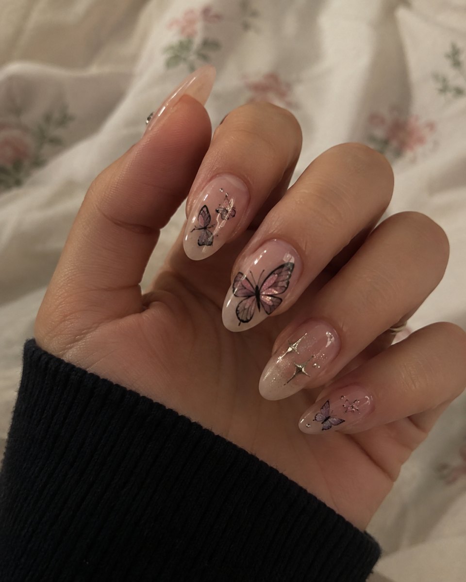 Butterfly nail art manicure