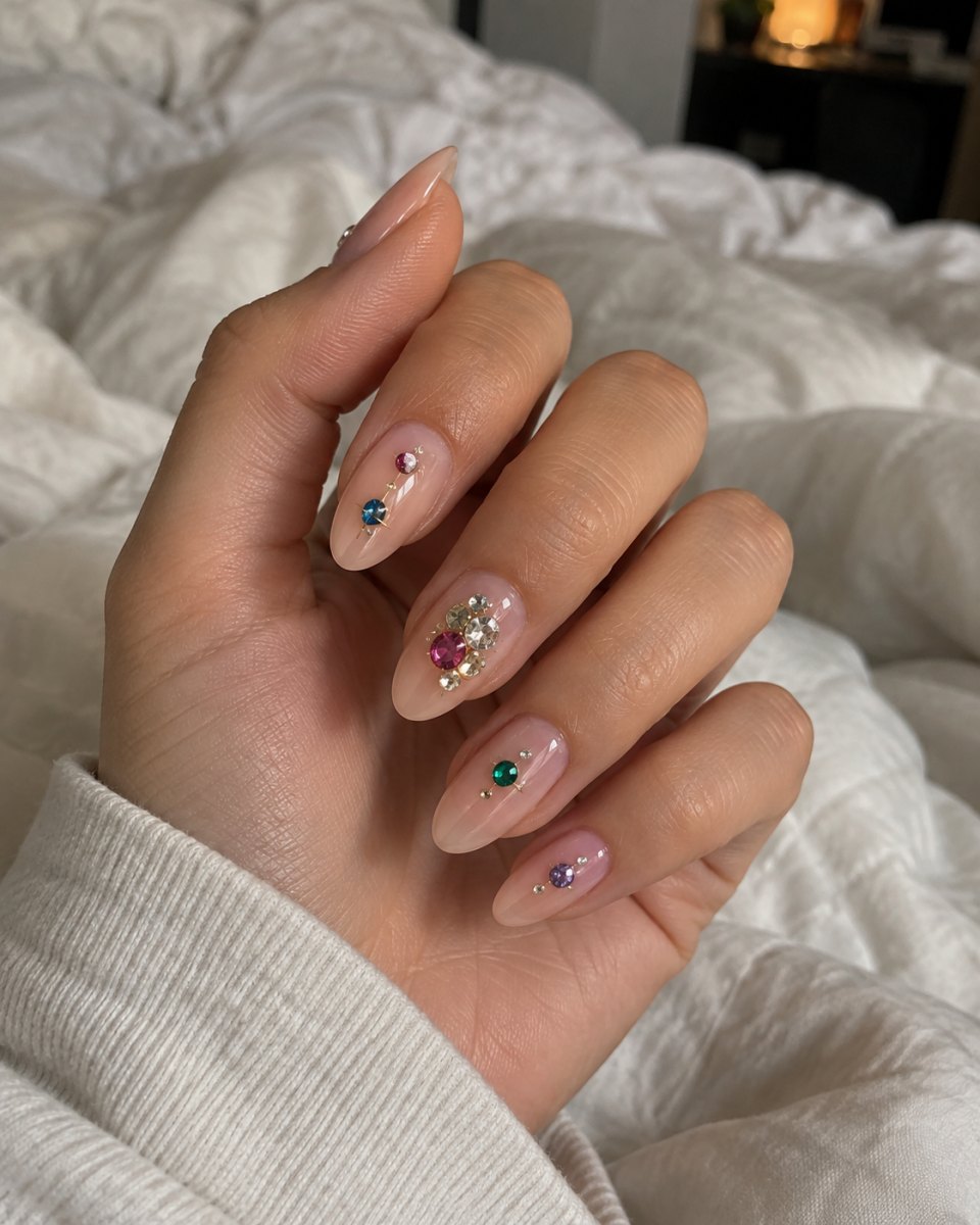 Gemstone accent nails