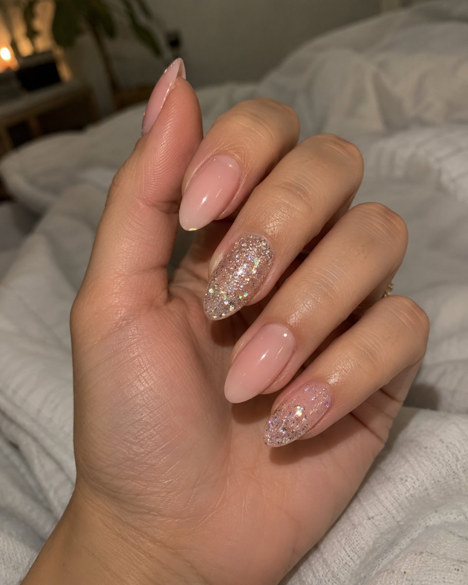 Glitter accent almond nails