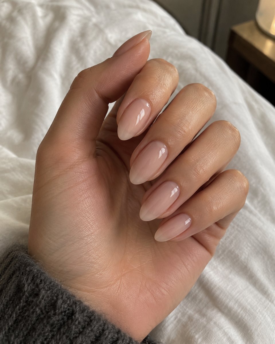 Minimal nude almond nails