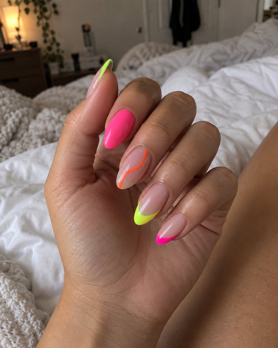 Neon accent manicure