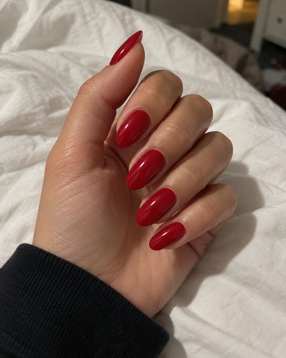 Glossy red statement nails