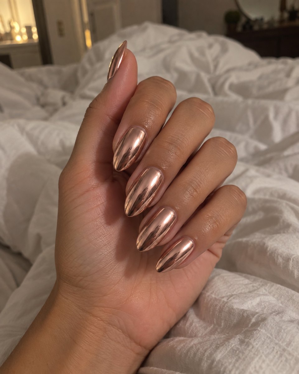 Rose gold chrome nails