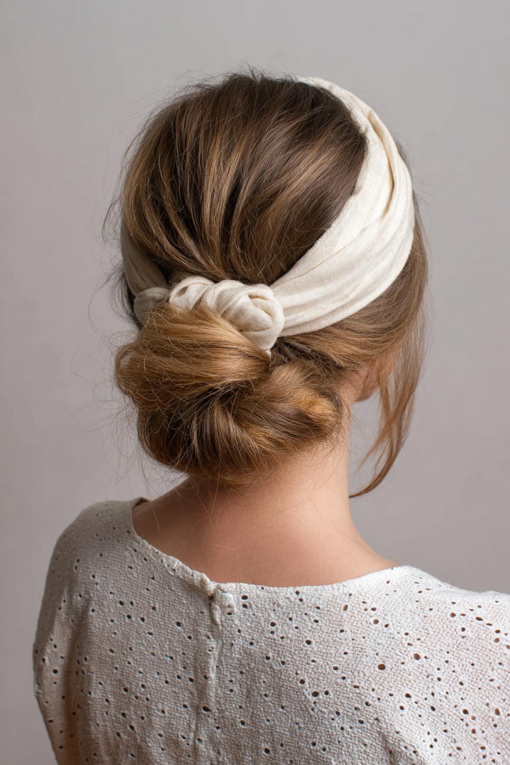 20. Headband Tuck Hairstyle with Wide Band and Rolled Under Ends