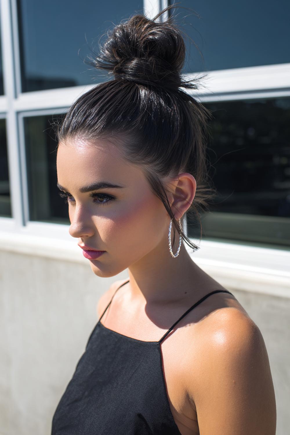6. Top Knot Hairstyle with Clean Edges and Baby Hair Detail