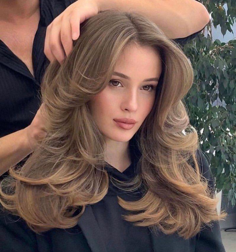 Face framing blowout layers curtain bangs