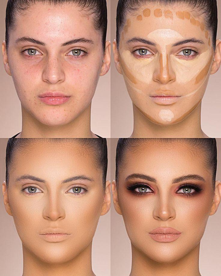 Glowing makeup base contour technique