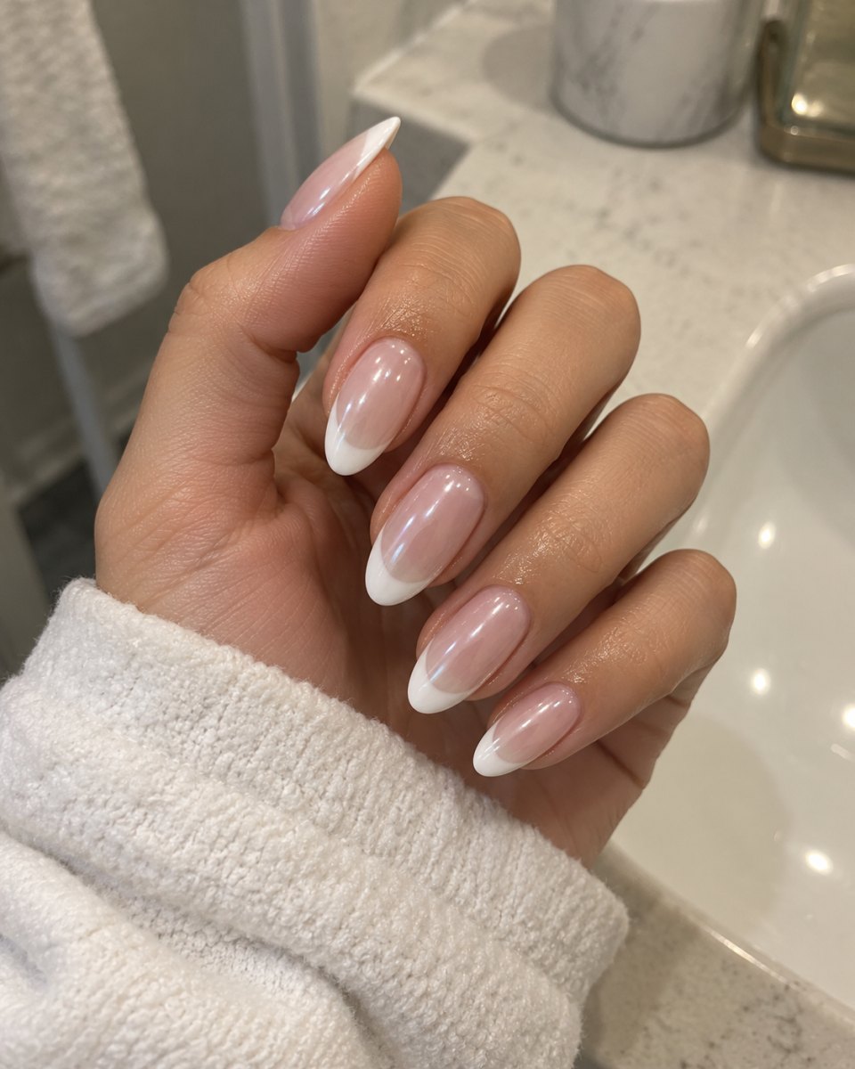 High shine Hailey Bieber glazed donut french tips