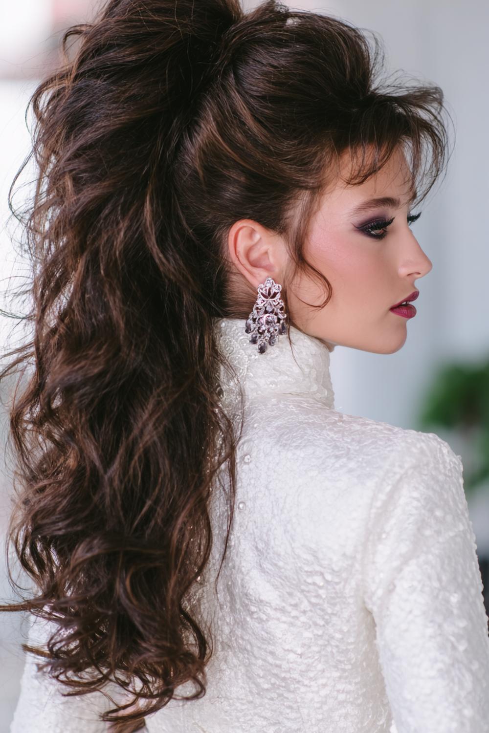 2. Textured High Ponytail Hairstyle with Crown Lift and Face Pieces