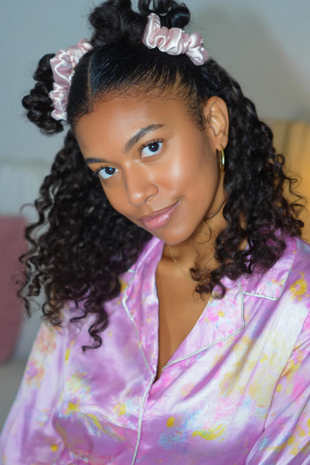 4. Heatless Overnight Curls Hairstyle with Satin Scrunchie and Volume