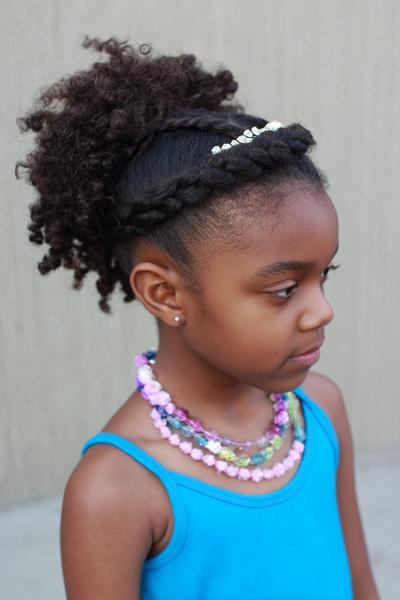 25. Braided Headband with Curly Puff for hairstyles braids for kids ideas