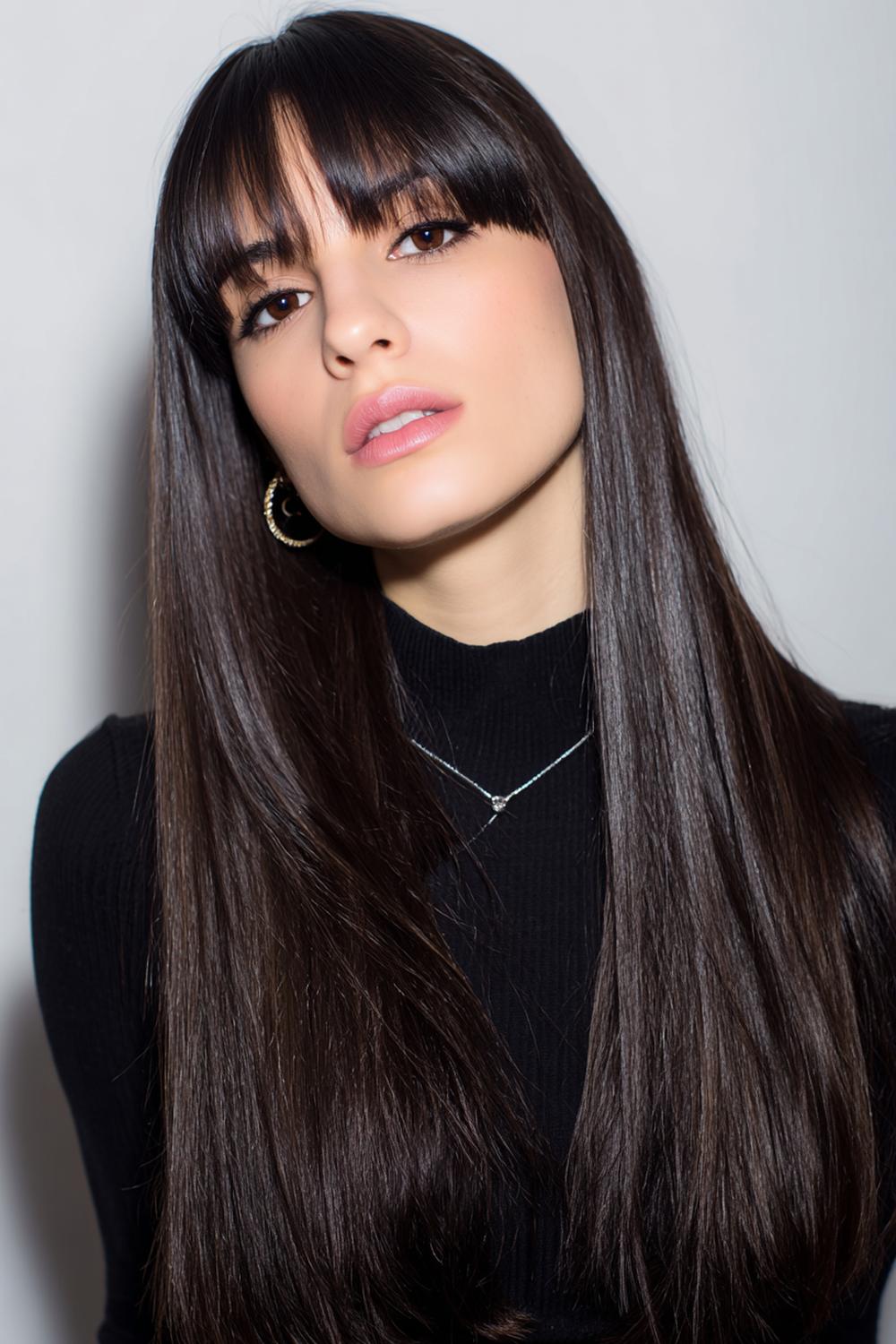 23. Hairstyles for All Hair Types: Straight Hair with Micro Bangs and Sharp Finish