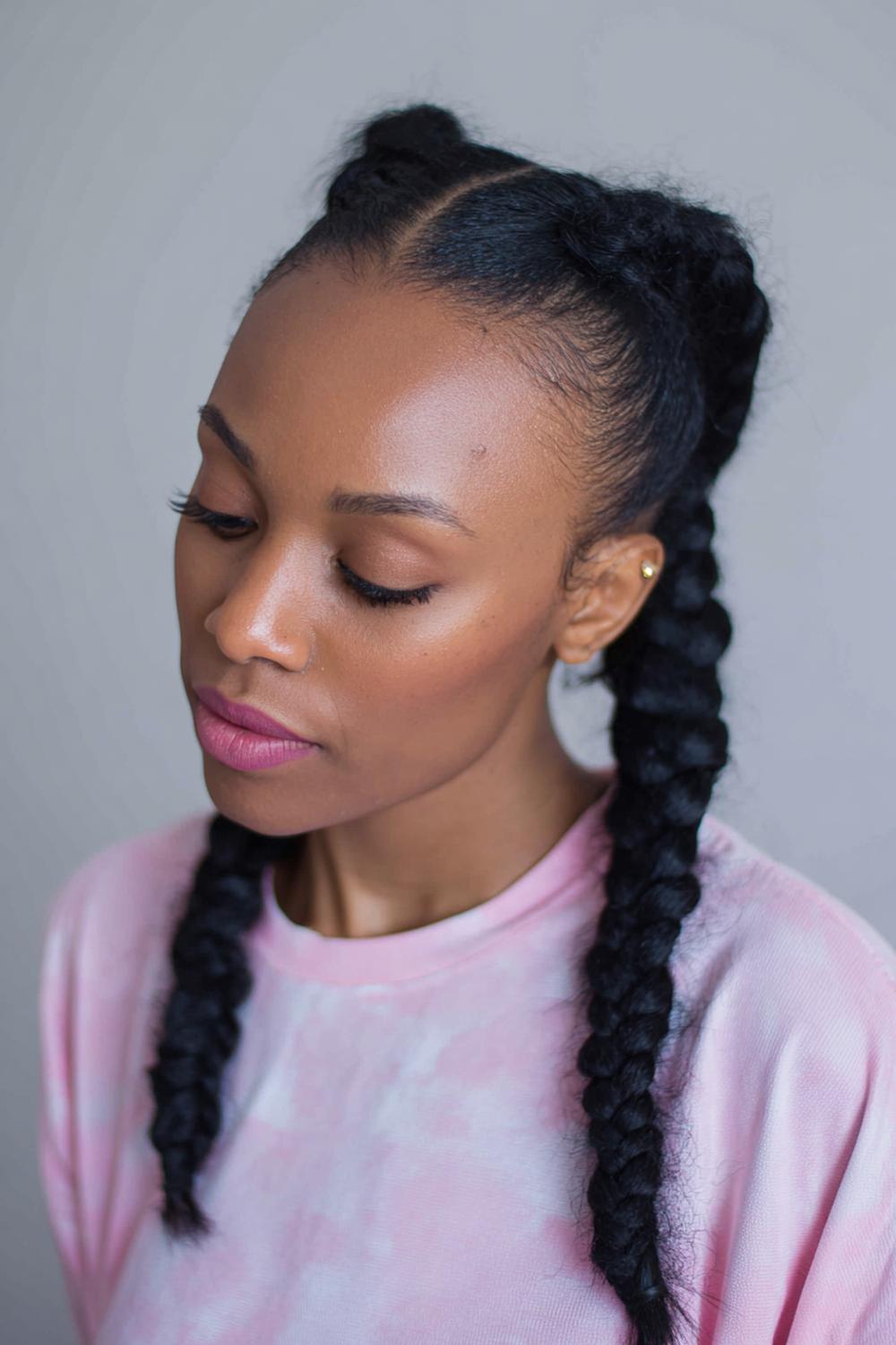 26. Hairstyles for All Hair Types: Double Dutch Braids with Clean Lines and Ends Tucked