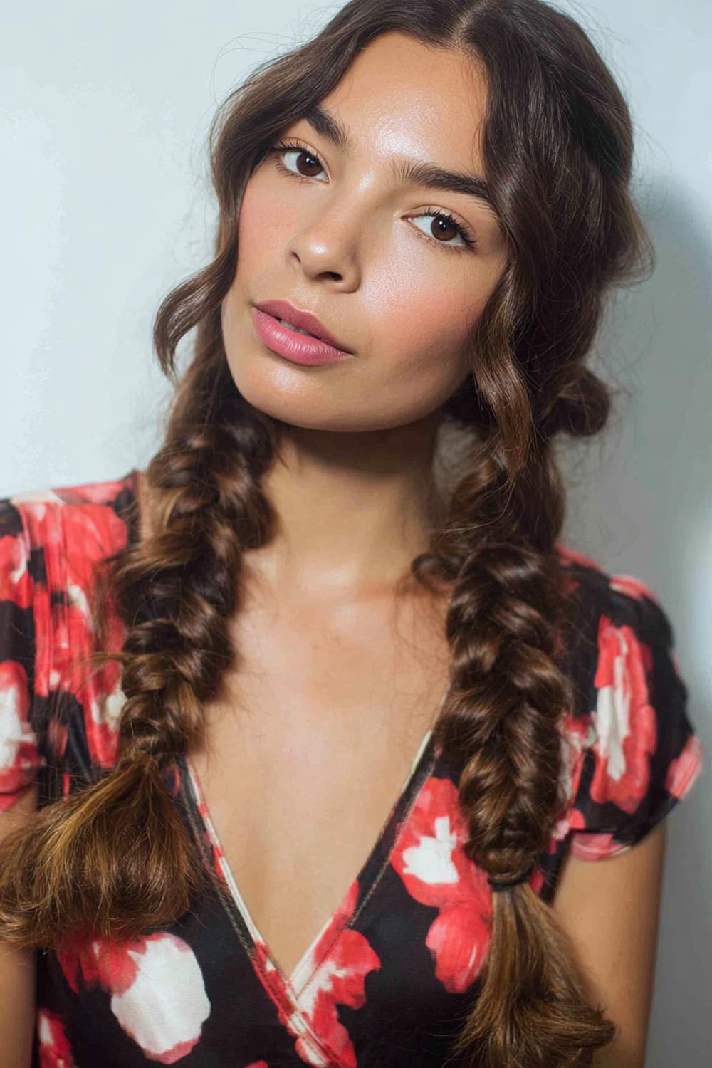34. Hairstyles for All Hair Types: Loose Low Braids with Center Part and Soft Ends