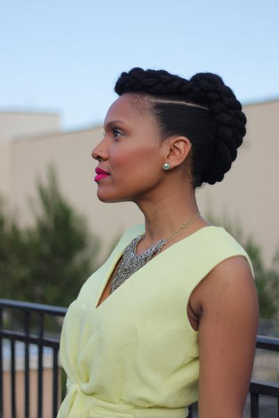 11. Flat-Twist Updo for Hairstyles for Black Women Natural Hair With Twisted Side Panels and Pinned Coil Bun