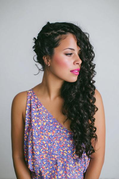 24. Side Braid with Curly Bangs for hairstyles for curly hair braids ideas