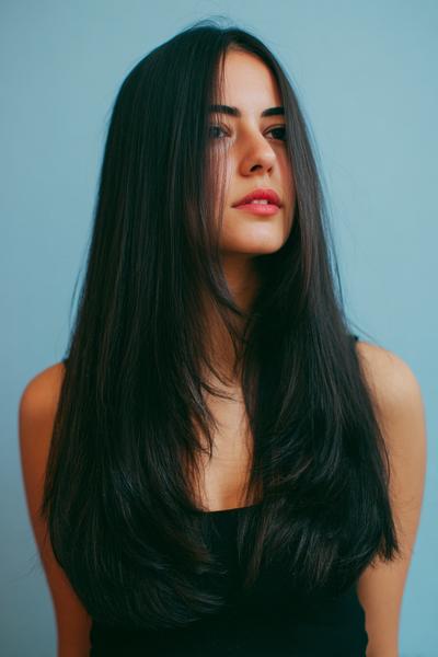 16. Glass-Hair Blowout with Center Part for hairstyles for long hair straight ideas