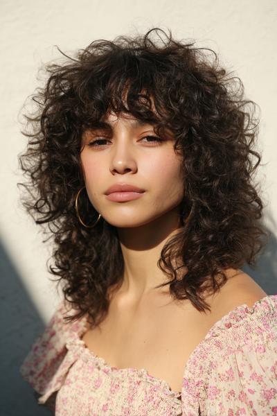 12. Curly Layered Shag with Airy Bangs for hairstyles for medium length hair curly ideas
