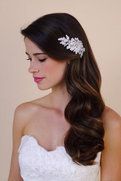 14. Romantic Side-Swept Waves with Sparkling Clip for hairstyles for medium length hair weddi... ideas