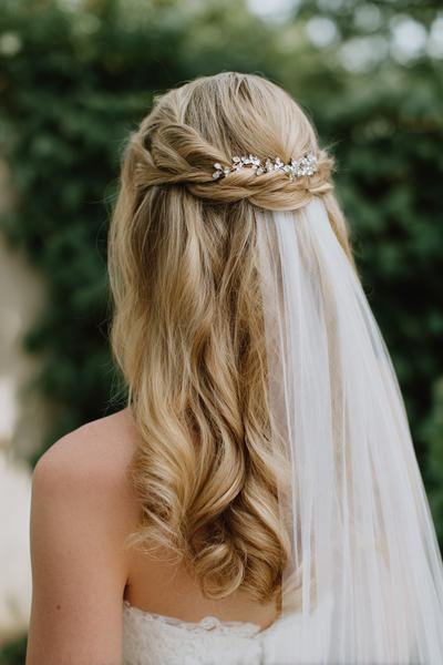 15. Twisted Crown Half-Up with Veil-Friendly Anchor for hairstyles for medium length hair weddi... ideas