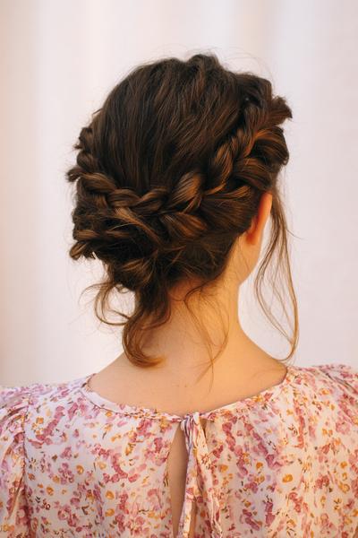 19. Loose Dutch Braid Crown with Soft Pull-Through for hairstyles for medium length hair braids ideas