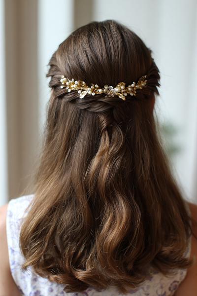 27. Half-Up Twisted Puff with Gold Accessories for hairstyles for medium length hair indian ideas