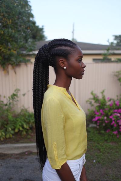 20. Side-Part Ghana Braids into a Wrapped Ponytail for hairstyles for school braids black women ideas
