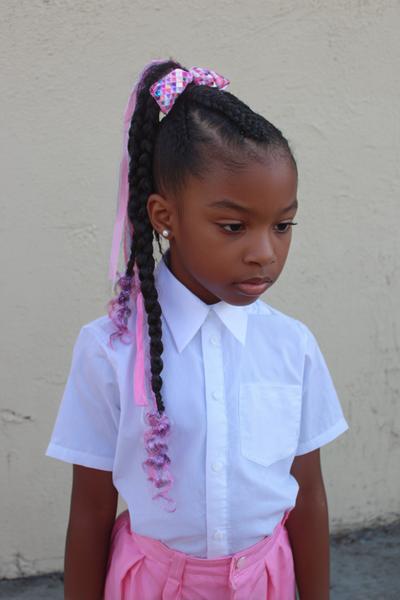 5. High Ponytail Stitch Braids with Ribbon for hairstyles for school braids black kids ideas