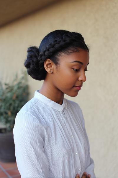 4. Low Braided Chignon with Tucked Cornrows for hairstyles for school braids black ideas