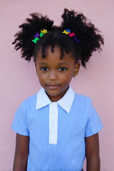 16. Curly Puff with Butterfly Clips for Hairstyles for School Curly Hair Kids and a Neat Hairline