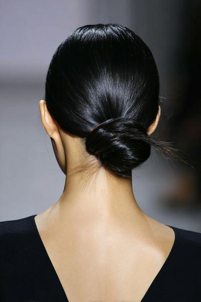24. Low Chignon Hairstyles for School Easy Straight Hair With Center Part and Minimal Pins