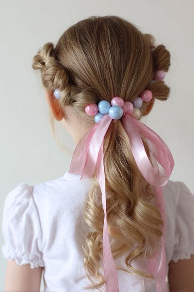 6. Bubble Ponytail Hairstyles for School Easy Kids With Soft Bubbles and Ribbon Tie