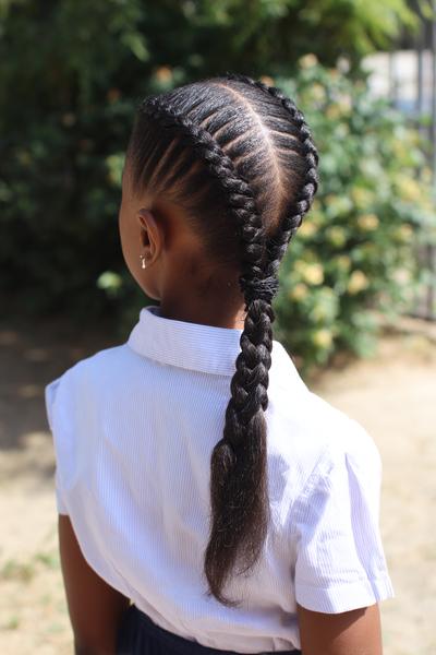 22. Stitched Feed-In Braids Into Low Ponytail for hairstyles for school kids black braids ideas