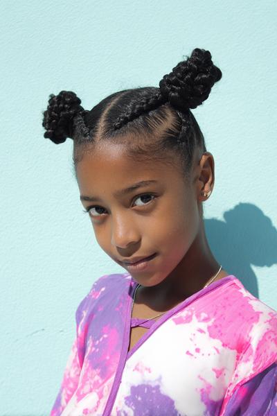 23. Braided Space Buns With Clean Parts for hairstyles for school kids black braids ideas