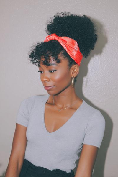 17. Five-Minute High Puff with Scarf for Hairstyles for School Natural Hair Easy Wins