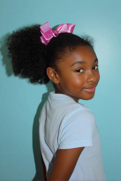 13. Mini Afro with Satin Bow Clip for hairstyles for school short hair 4c ideas