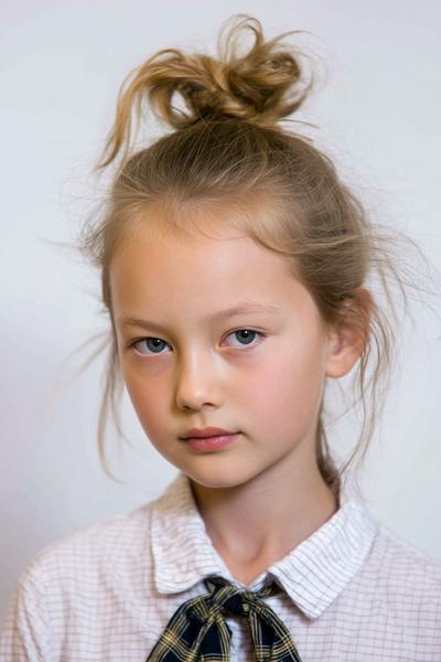 16. Tiny Top-Knot Sprout with Soft Wisps for hairstyles for school short hair kids ideas