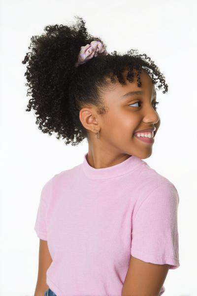 18. Half-Up Curly Puff with Scrunchie for hairstyles for school short hair curly ideas