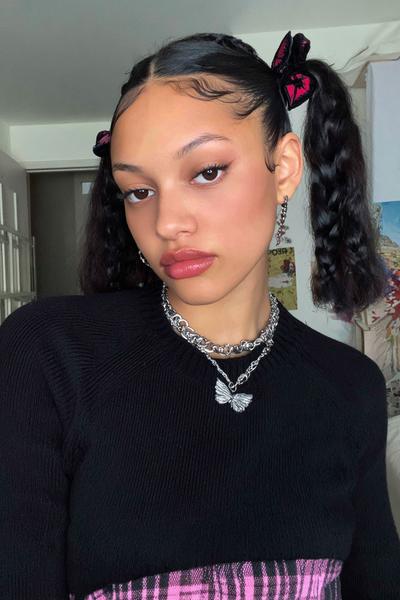 18. Y2K High Pigtails with Zigzag Part for hairstyles for school straight hair y2k ideas