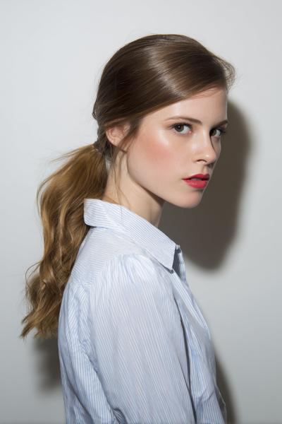 9. Side-Part Low Pony for Hairstyles for School Up Easy With Tucked-Behind-Ear Shine