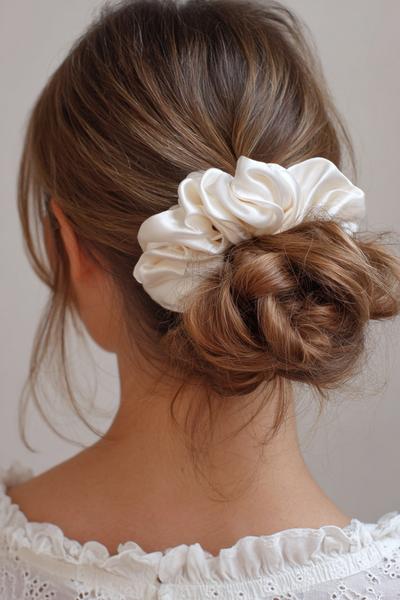 16. Low Chignon for Hairstyles for School Up with a Satin Scrunchie